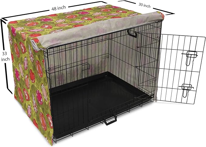 Ambesonne Diamond Dog Crate Cover, Rhythmic Heart Shaped Drop Formed Print Polygonal Gemstone Backdrop, Easy to Use Pet Kennel Cover for Medium Large Dogs, 48 Inch, Yellow Green Multicolor