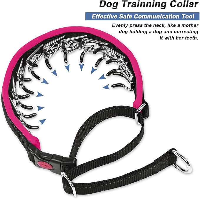 Martingale Collar for Dogs, Heavy Duty Nylon No Pull Dog Collar with Buckle, Adjustable Anti Pull Collar Reflective Slip Collar for Large Medium Small Dog Training Walking L Hot Pink