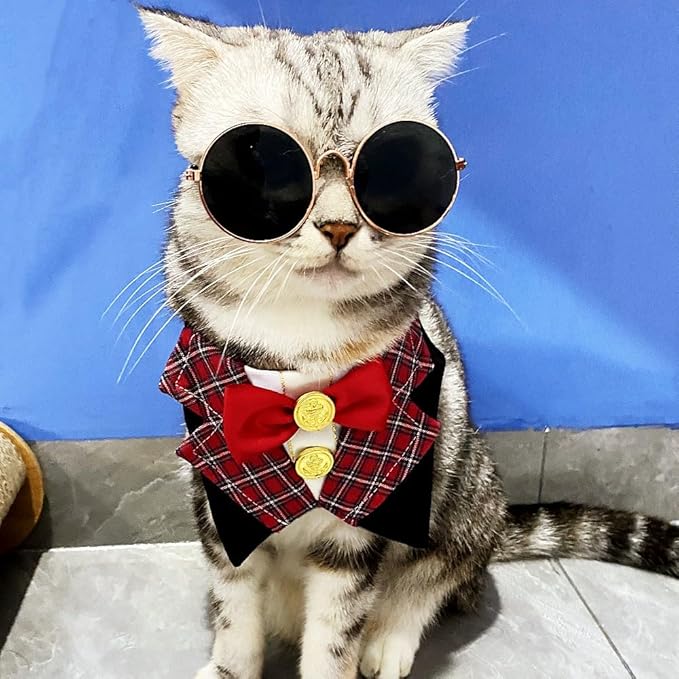 Dog Tuxedo Formal Cat Birthday Costume Cat Dog Formal Wedding Attire (red)