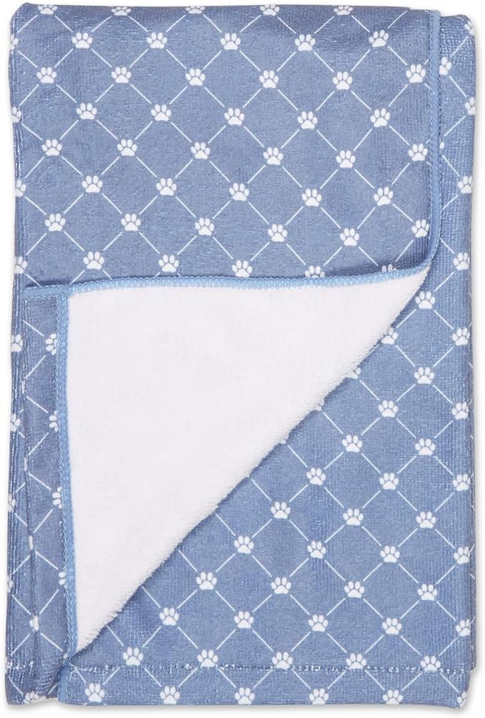 Bone Dry Pet Grooming Towel Collection Absorbent Microfiber X-Large, 41x23.5", Trellis Stonewash Blue