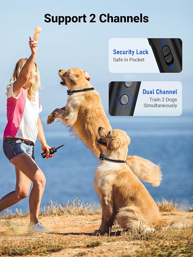 Dog Shock Collar with Remote Control - Rechargeable Dog Training Collar Electric Shock Collar for Dogs 60-100 lbs Waterproof with 3 Training Modes for Small Medium Large Dogs