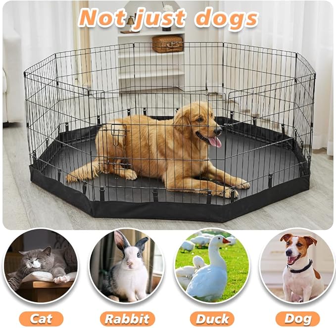 PJYuCien Dog Playpen Bottom Pad + Top Cover,Fits 24 Inch 8 Panels Regular Octagon Metal Exercise Pet Pen,Black (Note:Playpen Not Included !!!)