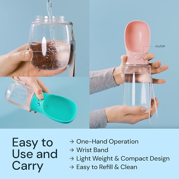 MalsiPree Leak Proof Portable Dog Water Bottle - Lightweight Travel Dispenser with Bowl - 19 oz, Black Dog Travel Cup - Food Grade Plastic - Puppy Essentials - Pet Water Dispenser
