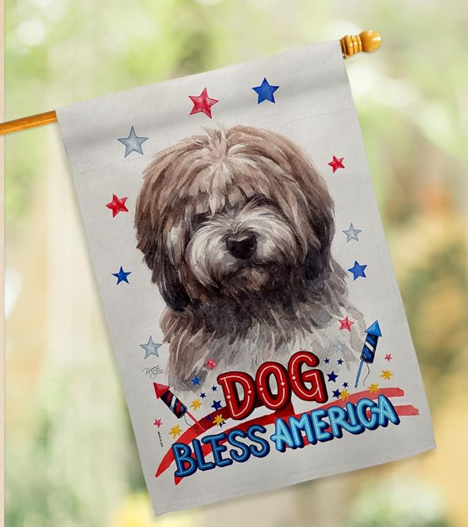 Breeze Decor Patriotic Brindle Tibetan Terrier Garden House Flag-Kit Dog Puppy Spoiled Paw Canine Fur Pet Nature Farm Animal Creature Banner Small Yard Gift Double-Sided, Made in USA