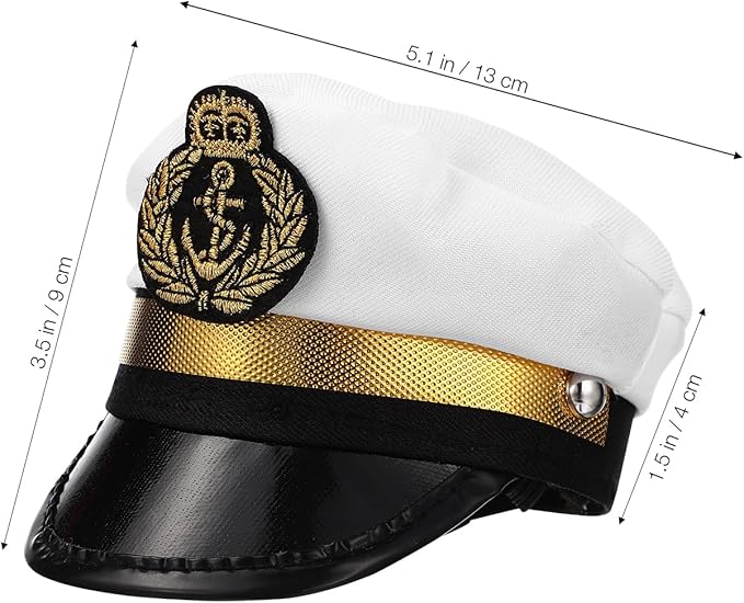Amosfun Pet Captain's Hat Sailors Sea Captain White Captain Hat Dog Cat Puppy Sailor Halloween Cosplay Costume Hat 5.3 Inch