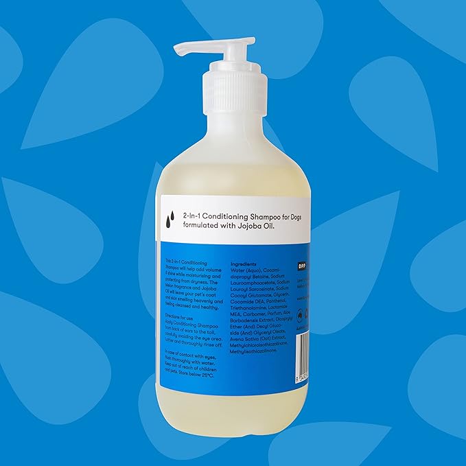 Conditioning Shampoo with Melon Fragrance & Jojoba Oil - Natural Dog Shampoo, Deep Wash to Clean, Condition & Protect Sensitive Skin - 500ml