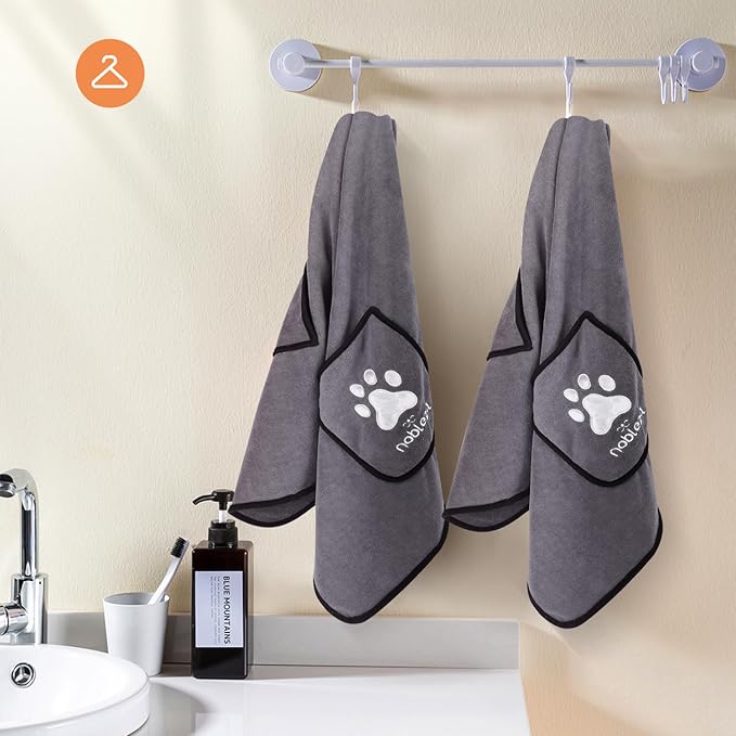 Nobleza Super Absorbent Large Dog Towels with Hand Pockets, Soft Microfiber Quick Drying Dog & Cat Bath Towel, Gray