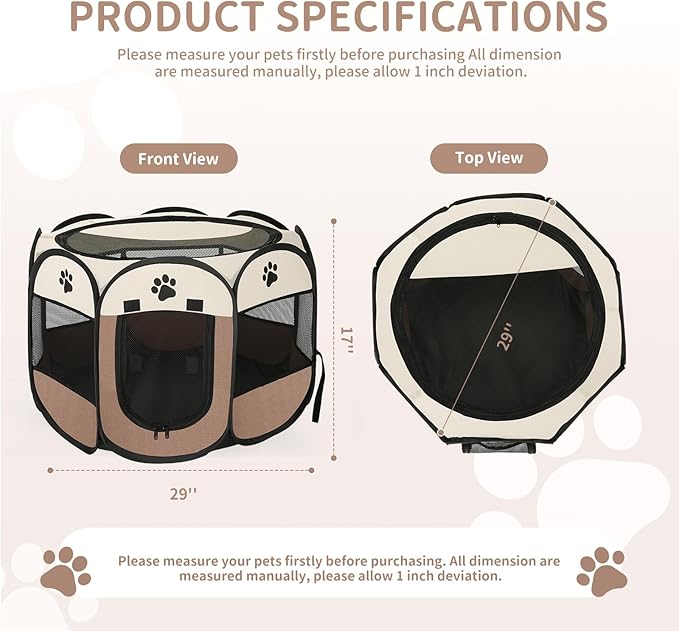 Pet Cat Playpen for Indoor Cats Enclosed, Portable Foldable Dog Playpen Outdoor with Zipper Top Cover Door for Dogs, Cats, Small Animals