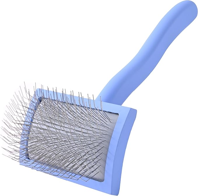 We Love Doodles Dog Slicker Brush for Grooming Pet Hair - Best Brushes For Poodle & Golden Doodle - Long Haired Brush For Dogs - Goldendoodle Long Pin Comb For Dematting (Medium Curved)