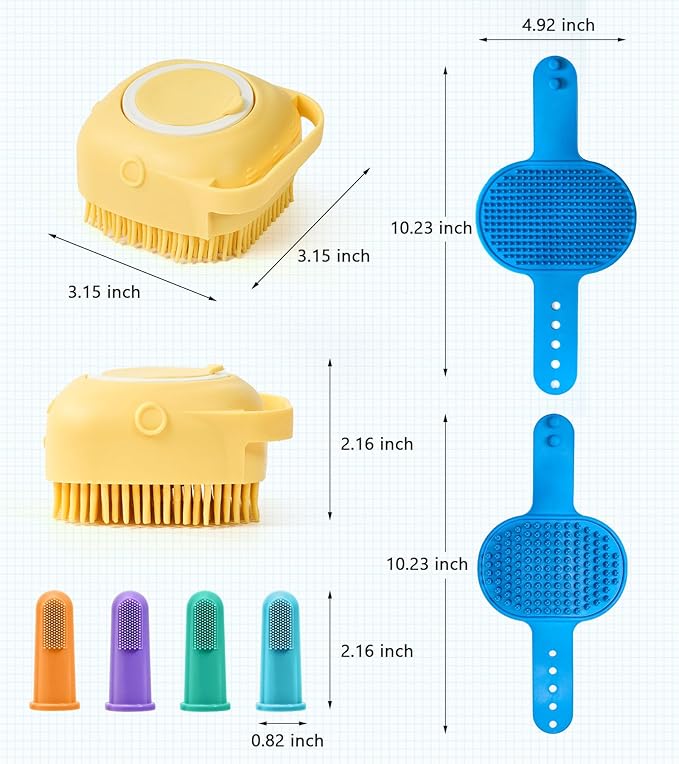 4PCS Dog Bath Brush Pet Massage Shampoo Brush Dog Scrubber for Dog Washing Brush Scrubber Pet Bath Massage Brush with Soft Silicone Bristles for Dog Cat Grooming Cleaning (Yellow Blue blue)