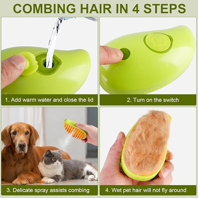 Cat Steam 3-in-1 Multifunctional Silicone Brush - Grooming Tool for Removing Tangles and Loose Hair from Cats, Dogs, and Pets - Massager with Steam Function