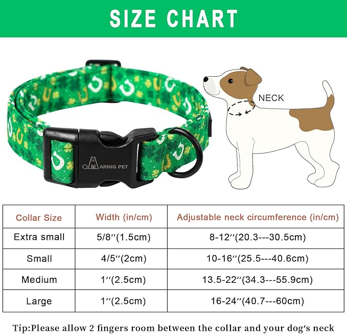 ARING PET St Patrick's Day Dog Collar-Cotton Clovers Dog Collar, Adjustable Shamrock Pet Collar Trefoil Puppy Collars with Quick Release Buckle