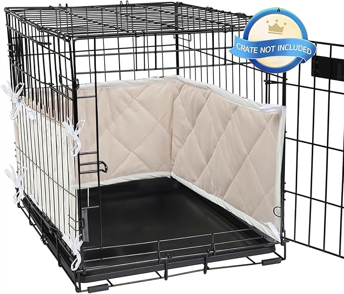 Dog Crate Bumpers for Inside Crate-with Ties,Apricot Dog Crate Training Pads, Create a Safe and Comfortable Crate, Dog Tail Protector (Bumper Only, Crate Not Included) 24"X18"X10"