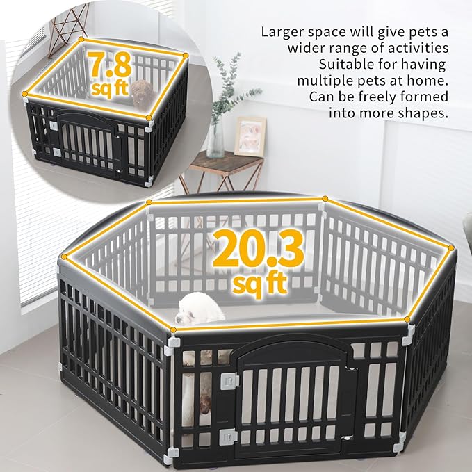 Pet Playpen Foldable Gate for Dogs Heavy Plastic Puppy Exercise Pen Indoor Outdoor Small Pets Fence Puppies Folding Cage 6 Panels for Puppies and Small Dogs House Supplies (Black 6*Panel)