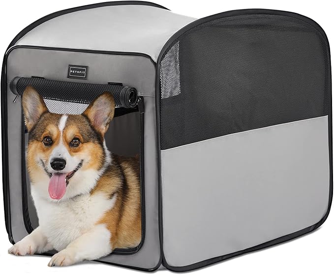 Petsfit Portable Dog Crate,Pop Up Dog Crate for Medium Dogs,Waterproof Pet Cage Dog Kennel for Indoor/Outdoor,Lightweight Dog Carrier for Travelling,Grey