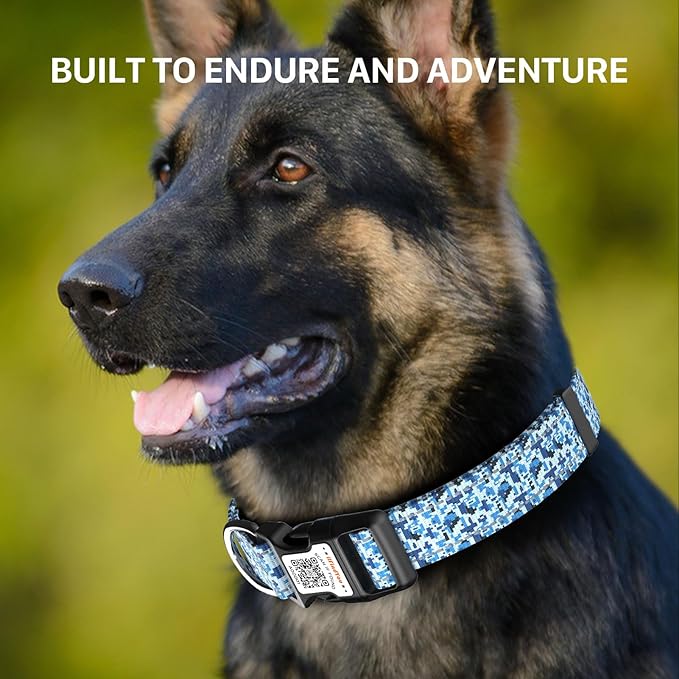 Reflective Dog Collars for Large Dogs Soft Nylon Camo Blue Sized L
