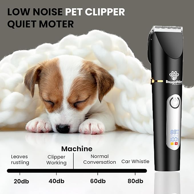 Grooming Kit for Dogs at Home - Rechargeable Low Noise Cat & Dog Clippers for Grooming Thick Hair - Cordless Grooming Clippers Includes Pet Hair Clippers, Nail Trimmer, Shears & Bath Brush