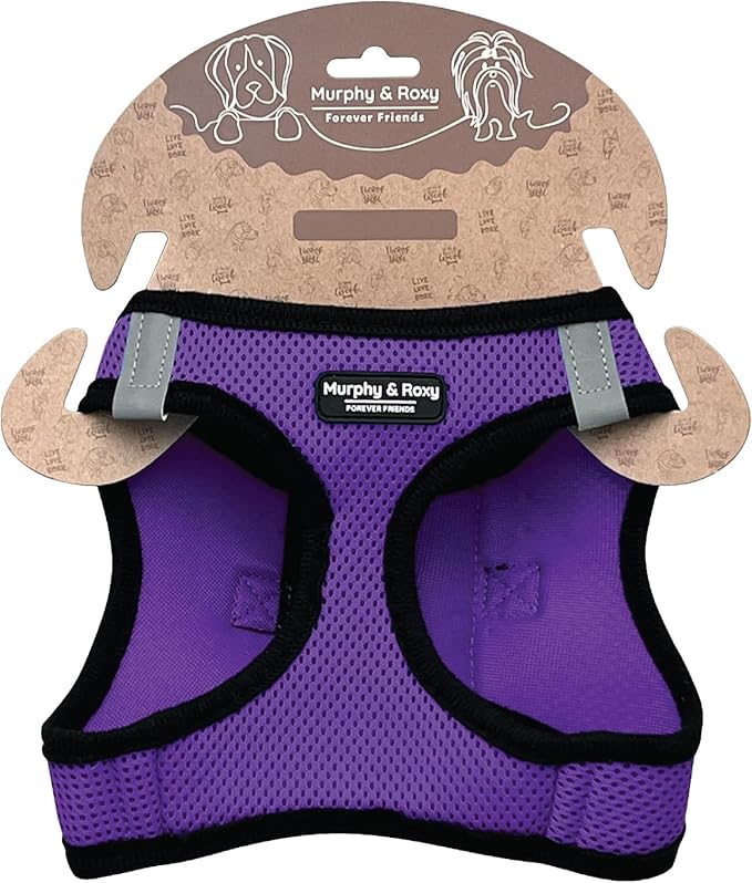 Murphy & Roxy No Pull Dog Harness for Medium Sized Dogs - Heavy Duty Dog Harness with Reflective Trim - Adjustable Dog Vest Harness for Walking - Comfortable Dog Accessories for Dogs - Purple, Size M