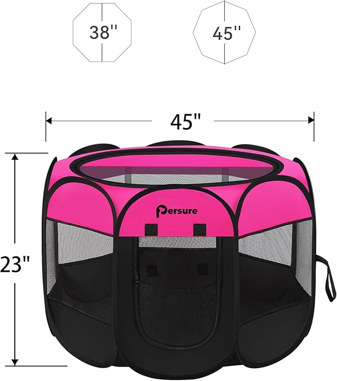 Dog Cat Playpen Indoor Outdoor for Puppy Pet Dog Cat Travel, Dog Enclosure Tent Crates Cage for Recovery After Surgery, Portable Pop Up Dog Kennel with Carrying Case (Rosy, Large)