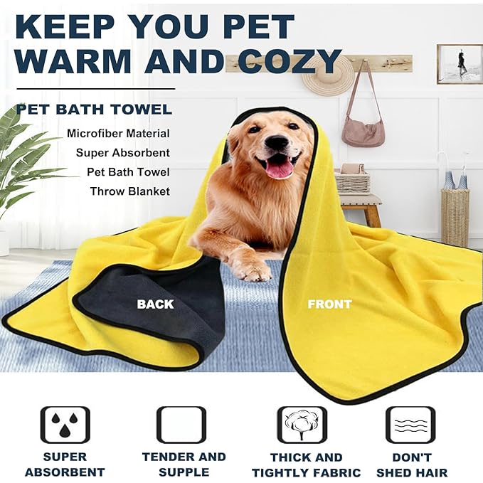 Dog Bath Brush 7-in-1 Set,Double Head Dog Eye Comb Tear Stain Remover, Double Head Dog Toothbrush, Dog Grooming Bath Brush with Shampoo Dispenser,Dog Bath Cap for Ear Protection and Dog Drying Towel