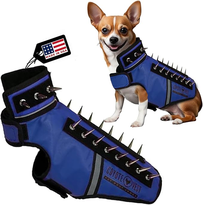 CoyoteVest SpikeVest Dog Harness Vest for Small Dogs, Reflective Dog Vest with Spikes to Shield Your pet from Coyotes, Raptor and Animal Attacks, Anti Hawk Vest, Made in USA(XS-Royal Blue)