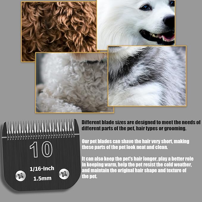3 Pack 10# Detachable Dog Grooming Steel Blades,Compatible with Andis,Oster A5,Wahl KM-10 Series,Cut Length 1/16-Inch 1.5MM (Black)