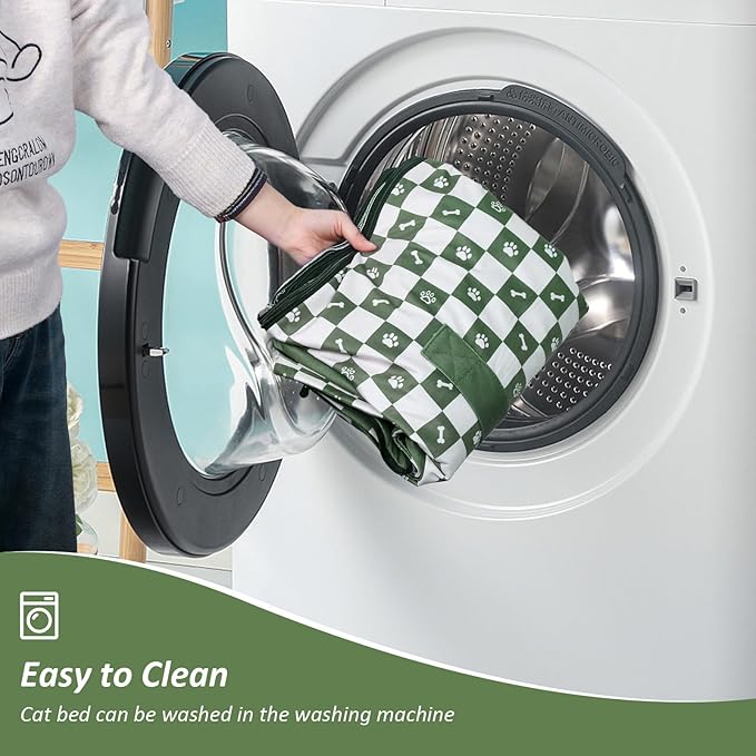 Dog House Indoor, Cozy Dog Cave Bed with Door Curtain, Cushion Mat, Removable and Washable Cover, Multi-Purpose Covered Dog Bed & Cat House for Kitten Puppy Rabbit