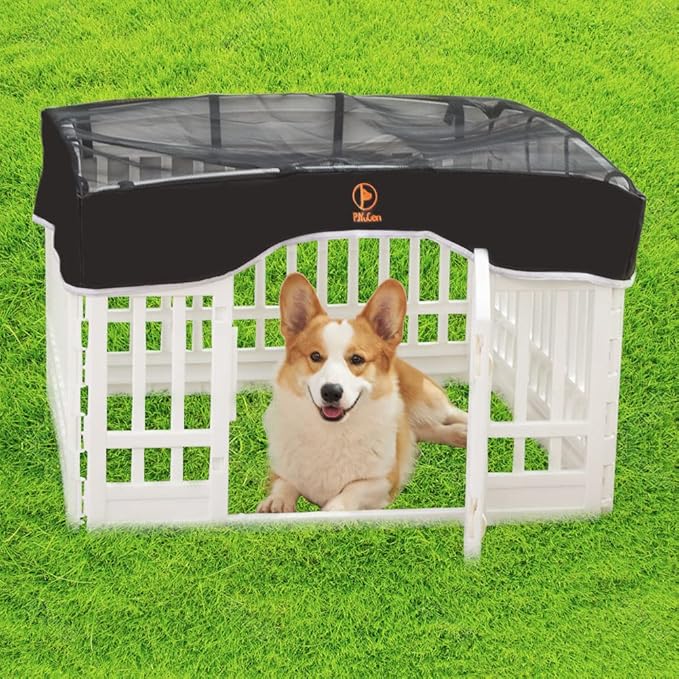 PJYuCien Dog Playpen Mesh Top Cover, Fits 36 Inch 4 Panels Regular Square Plastic Exercise Pet Pen, Adhesive Tape Connections, Black (Note: Cover Only, Fence Not Included)