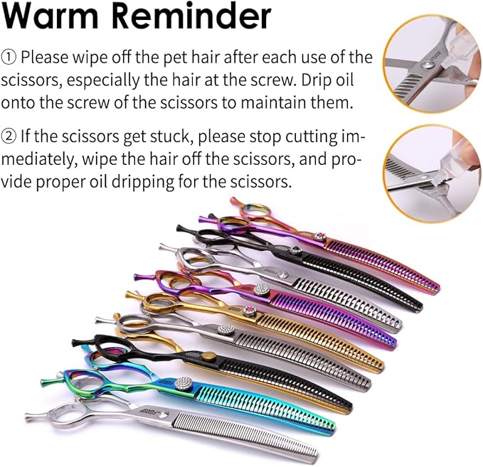 Curved Thinning Shears for Dogs Grooming 7.0'' Multipurpose Professional Pet Curved Blender Scissors for Dog Grooming 35% Thinning Rate (7.0 In, V Type Blender)
