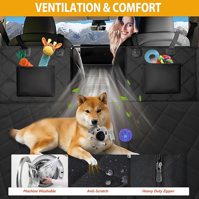 Back Seat Extender for Dogs-Large Space, Dog Car Seat Cover Hard Bottom Holds 400lbs, Sturdy Backseat Extender for Dogs, Waterproof Dog Hammock for Car Dog Car Bed for Car, SUV, Truck