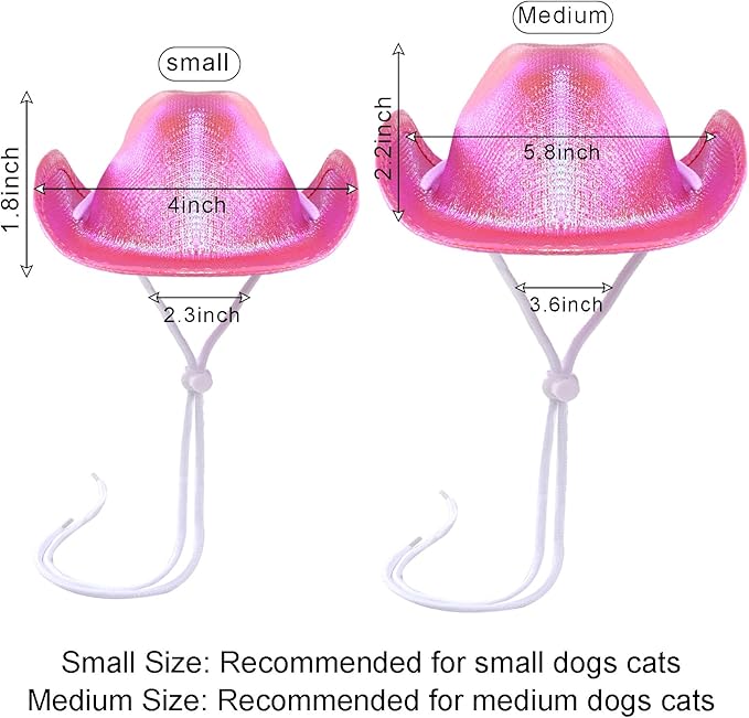 Pet Cowboy Costume Set Neon Sparkly Glitter Space Dog Cat Cowboy Hat Cap Bandana Scarf for Puppy Kitten Halloween Western Cosplay Party (Pink, Medium)