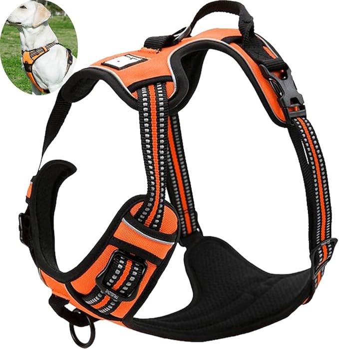 OLizee® New No Pull Dog Harness Outdoor Adventure Reflective Markings Pet Vest with Handle Adjustable Protective Nylon Walking Pet Harness Variety of Sizes and Colors,Orange S