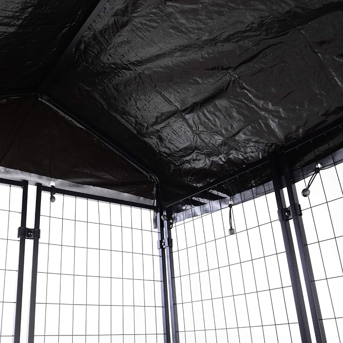 PawHut Outdoor Dog Kennel with Roof, 4' x 4' x 6' Heavy Duty Welded Wire Dog Playpen Enclosure with Escape-Proof Lock, UV-Resistant & Waterproof Cover, for Medium Dogs, Silver