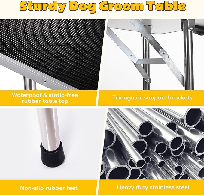 46" Dog Grooming Table, Adjustable Grooming Table for Dogs at Home, Foldable Pet Grooming Table with Arm, Noose, Mesh Tray, Portable Large Dog Grooming Table Maximum Capacity 300 LBS, Black