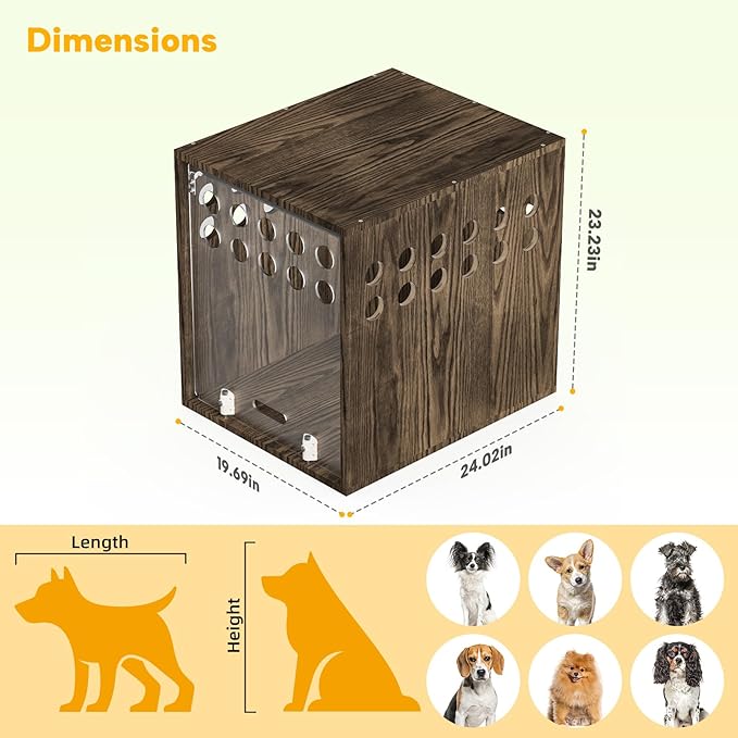 Dog Crate Furniture, SAUCE ZHAN Dog Kennel with Cushion for Small/Medium Dogs, End Side Table Wooden Crate for Pets Indoor, Brown