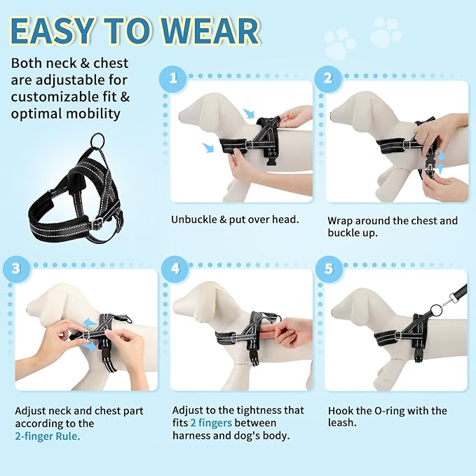 SlowTon No Pull Small Dog Harness and Leash Set, Puppy Soft Vest Harness Neck & Chest Adjustable, Reflective Lightweight Harness & Anti-Twist Pet Lead Combo for Small Medium Dogs(B,L)