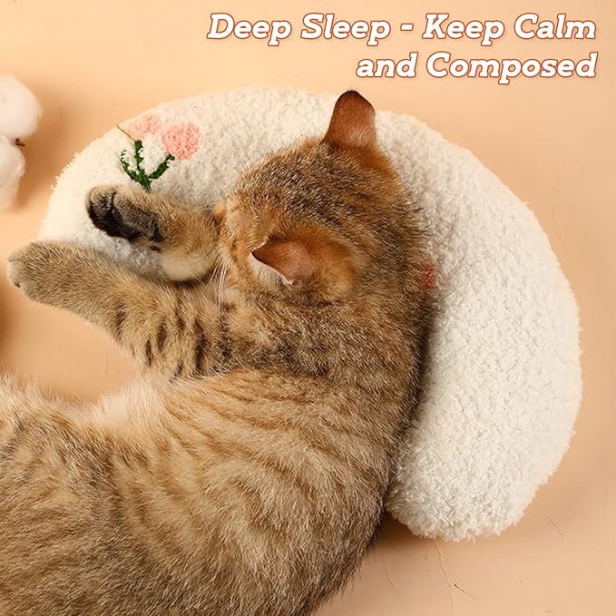 T'CHAQUE Dog Pillow Bed, Cat Calming Pillow, Dog Neck Pillow for Joint Relief Sleeping, Ultra Soft Half Donut Cuddler, Pillow Pet for Upper Spine Support, Doggy/Kitten Pillow Training Toy,White