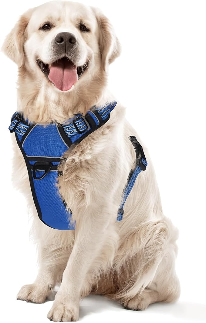 Dog Harness,No Pull Pet Harness Adjustable Reflective Pet Harness Easy Control Handle for Small to Large Dogs Soft Padded Puppy Vest (Blue, Extra Large)