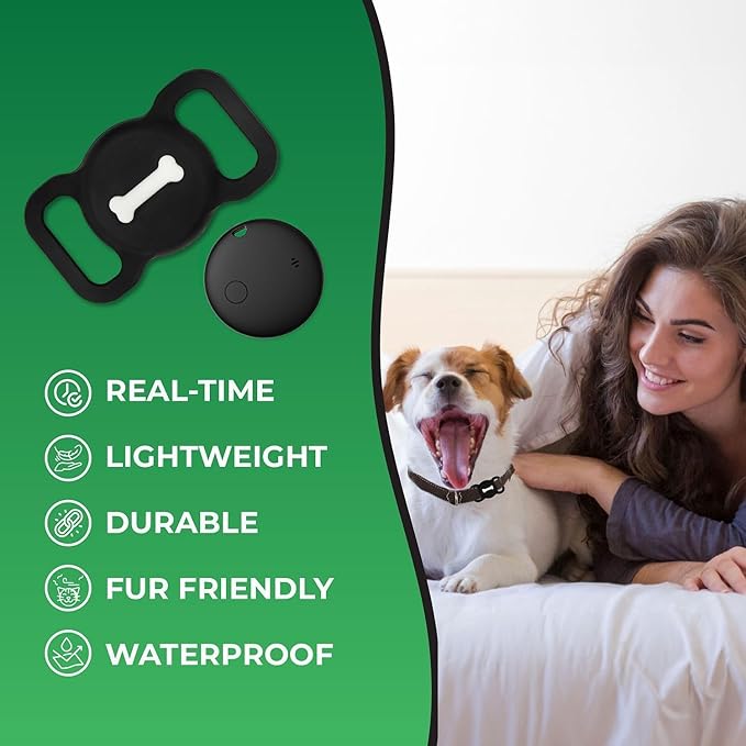 Smart Pet Tracker, Dog Tracker with Black Collar Holder, Smart Tag for Seamless Location Tracking, No Monthly Fee, MFi Certificated, Work with Find My, No GPS Tracker, iOS Only (Black)
