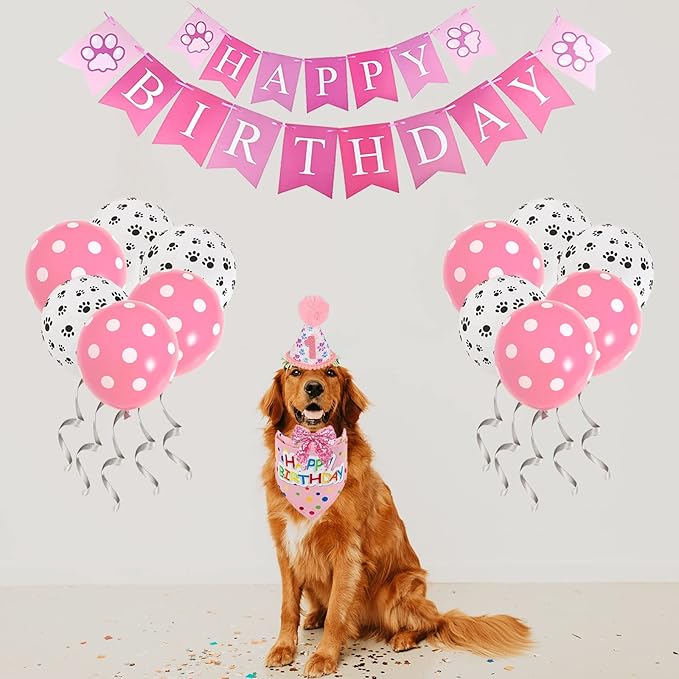 Dog Birthday Bandana Hat Girl Dogs Birthday Party Supplies Red Bowtie Dogs Tutu Skirt for Girl Dog Birthday Decorations
