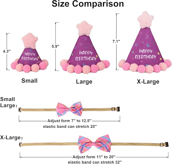 ADOGGYGO Dog Birthday Party Supplies, Pink Birthday Girl Pet Bandana Hat Bowtie Set for Large and Extra Large Dogs (X-Large)