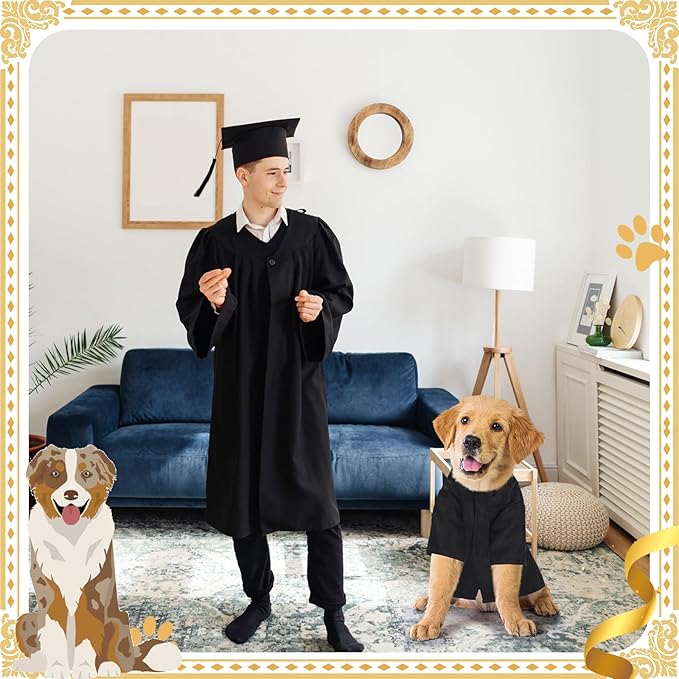 Xuniea 2 Pcs Dog Graduation Costume Set 2025 Dog Graduation Cap and Gown Puppy Hat with Tassel Matte Pet Grad Outfit Cats Grad Bear Holiday Party Costume Accessory(Black,Large)