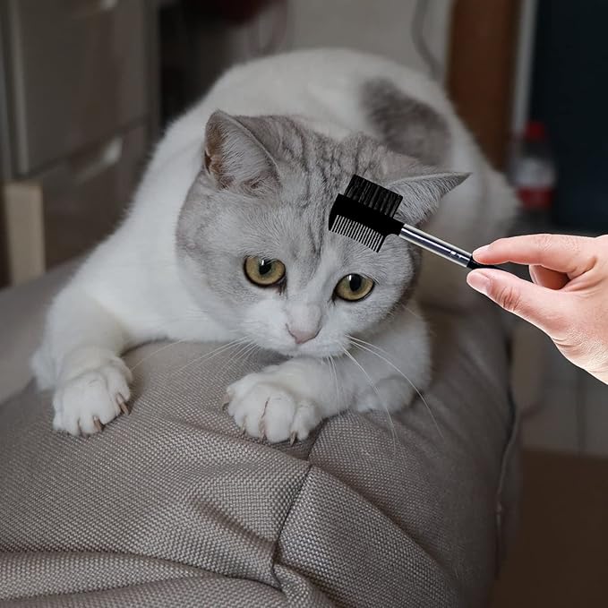 BLMHTWO Dog Grooming Comb Set: Double-Head Facial Brush and Tear Stain Removal Tool for Small Pets (Black)