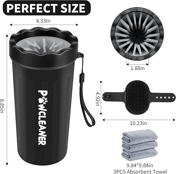 Buddy Muddy Pet Foot Cleaner with Handle, Adjustable Brush, and 3 Absorbent Towels (Blue, Large)