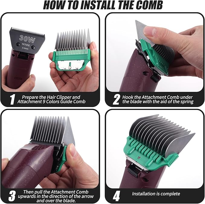 Black 10W/15W/30W Wide Clipper Blade & Dog Stainless Steel Wide Clipper Attachment Guard Comb Set for A5 Series | Snap-On/Off Design Combs,Only Fir for 10W/15W/30W Wide Blade (12-Piece)