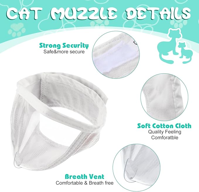 Hillban Cat Muzzle for Grooming with 4 Silicone Boots Breathable Transparent Face Guard Silicone Cat Claw Covers Anti Scratch Booties to Prevent Scratching Biting Bathing Trimming(Small)