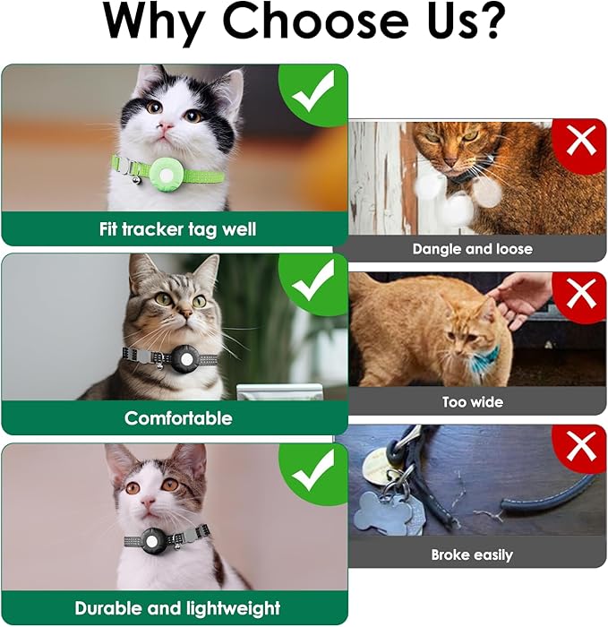 Cat Tracker, Waterproof Pet Tracker for Cats, Cat GPS Tracker Collar with Safety Elastic Buckle, Compatible with Apple Find My App (Only iOS), No Monthly Fee, Light Green