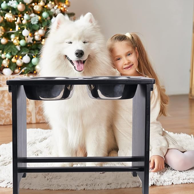 HTB Elevated Dog Bowls,Raised Dog Bowl Stand with 2 Stainless Steel Bowls,Elevated Raised DogBowls for Large Medium Small Sized Dogs