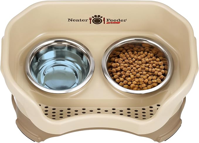 Neater Feeder Deluxe Mess Proof Dog Bowls Elevated for Small Breed – Made in USA – No Spill Raised Dog Food Bowl Stand – Stainless Steel Food and Water Bowl Set, Pet Feeding Station, Cappuccino