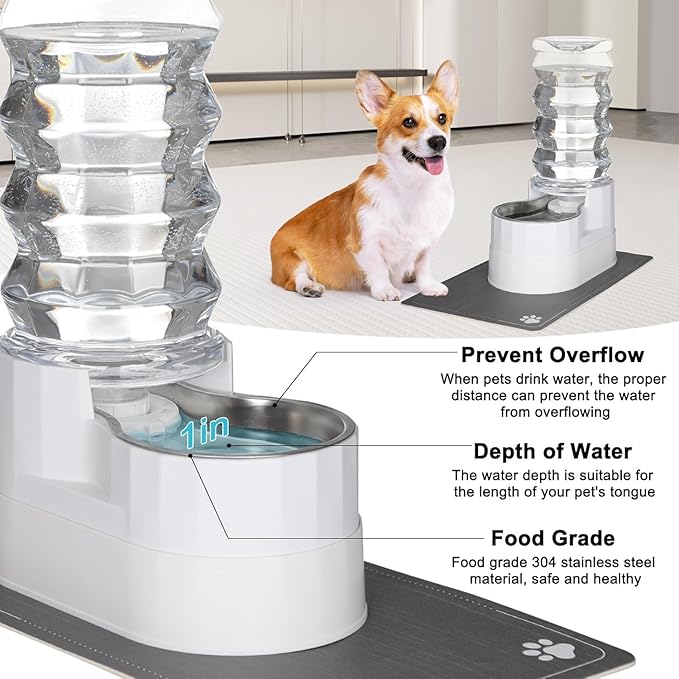 RIZZARI Automatic 9L Raised Pet Waterer,100% BPA-Free, Gravity Stainless Steel Water Dispenser for Cats and Small and Medium-Sized Dogs